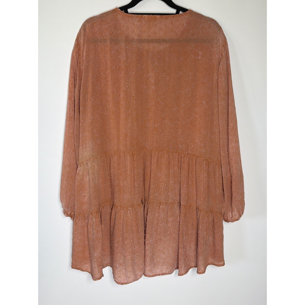 Cato XL Terracotta Boho Crochet Lace Trim Swiss Dot Tiered Ruffle Tunic Top - Picture 7 of 10
